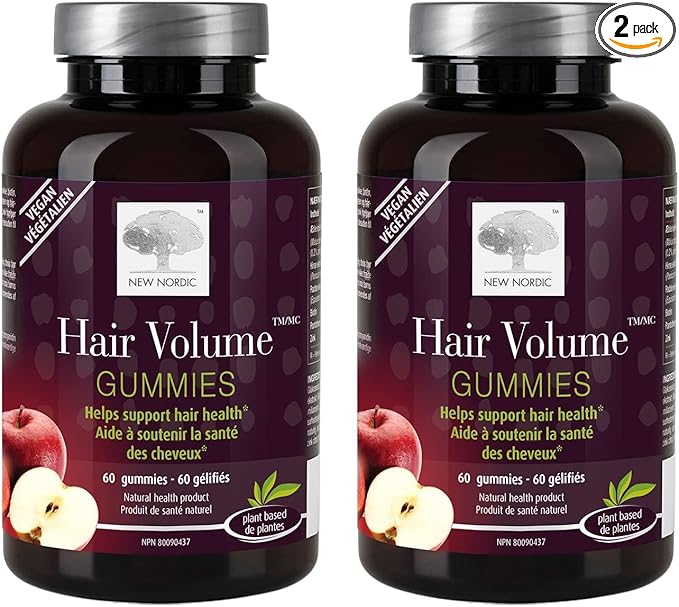 New Nordic Hair Volume Gummies - Biotin Supplement for Hair Growth - Contains Horsetail, Millet & Zinc - Supports Healthy Growth & Strength - 60 Vegan Gummies (Pack of 2)