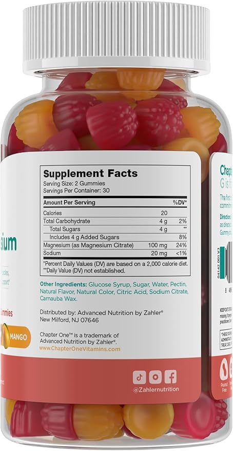 Zahler Chapter One Magnesium Gummies - Supports Calm for Kids - Chewable Magnesium Supplement Gummies to Support Muscle Function - Kosher, Dairy-Free & Gluten-Free - Raspberry & Mango, 60 Count