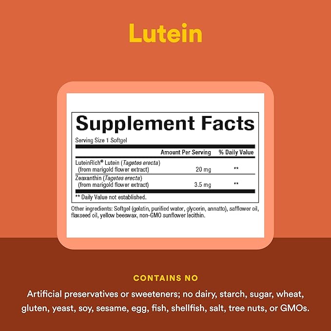 Natural Factors - Lutein 20mg, Natural Antioxidant to Support Eye Health, 30 Soft Gels