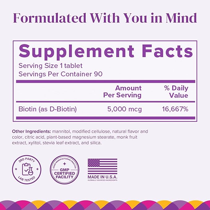 BariMelts Biotin 5000mcg, 180 Fast-Dissolving Tablets (6-Month Supply), Sugar-Free Bariatric Vitamins for Women, Natural Strawberry Flavor