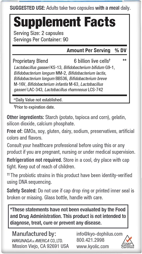 Kyolic Kyo-Dophilus Multi 9 Probiotic, Strong Gut Health Balance and Support*, 180 Capsules