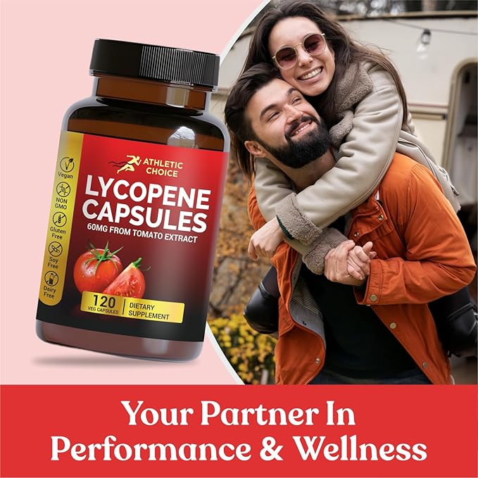 Lycopene Supplement for Men 60mg, Natural Tomato Extract Powder, 120 Veggie Capsules, Carotenoid Supplement for Daily Wellness, Vegan, Non-GMO & Gluten-Free Lycopene Complex