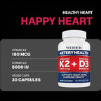 Weider Artery Health - Artery Flexibility & Heart Health - with Vitamin K2, D3 & Ginger - Bone & Immune Support* - Gluten Free & Vegan - 30 Veggie Capsules (Pack of 2)