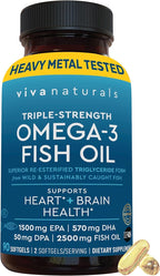 Viva Naturals Triple Strength Omega 3 Fish Oil Pills – 2500 mg High-Potency Formula with 2250 mg Omega 3 Fatty Acids (Including EPA, DHA, DPA) in rTG Form for Absorption – IFOS Certified, 90 Softgels