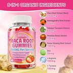 Maca Root Gummies for Women & Men, Organic Maca Root Supplement with Ashwagandha for Energy & Strength Support, Sugar-Free/Vegan/Non-GMO, Strawberry Flavor 120 Count
