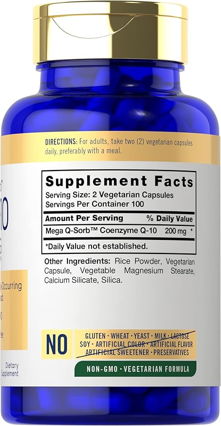 Carlyle CoQ10 200mg | 200 Capsules | Mega Q-Sorb Coenzyme Q-10 | Vegetarian, Non-GMO, Gluten Free Supplement