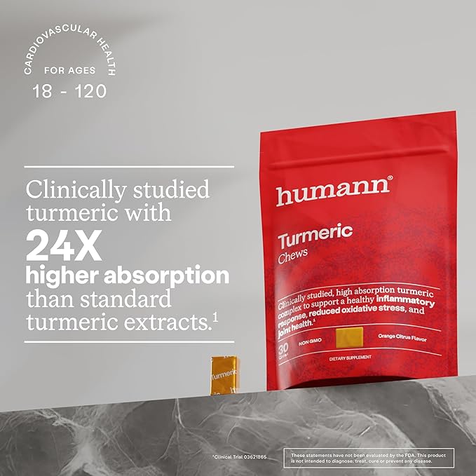 Humann Turmeric Chews Supplement – Clinically Studied High Absorption Curcumin Complex - Orange Citrus Flavor – from SuperBeets Makers – Joint Health – 30 Count