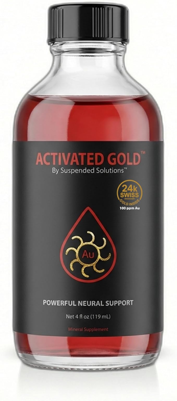 Activated Gold - 4oz, 24k Pure Colloidal Gold Supplement, Nano Gold Particles, Cognitive Support, Focus & Clarity