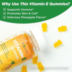 Vitamin E 400 IU Gummies for Immune, 268mg Per Serving Vitamin E Gummies for Women and Men Skin Glow & Cell Wellness, 60 Count Pineapple Flavor Sugar-Free Gluten-Free