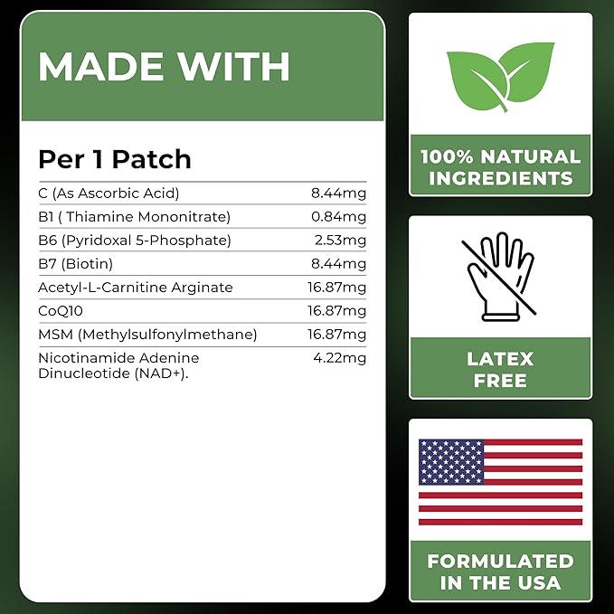 NAD Patches for Women & Men | NAD+ Patch for Energy & Healthy Aging | with CoQ10 & Nicotinamide | 60 Day Supply