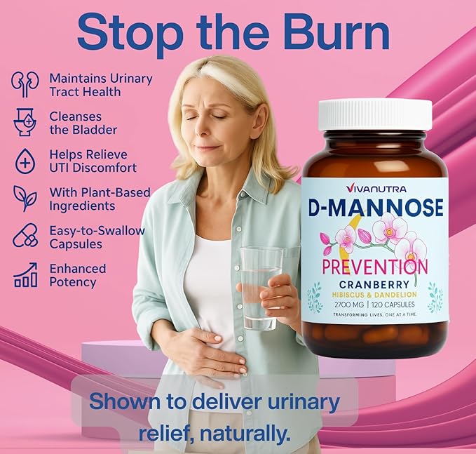Cranberry Pills for Women with D-Mannose - D Mannose Supplements for Women + Cranberry Supplement - Daily Urinary Support, Bladder Comfort & pH Balance - 120 Veggie Capsules