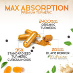 Turmeric Curcumin Supplement 2600mg - 95% Curcuminoids with Organic Turmeric & BioPerine Black Pepper for Best Absorption, Nature's Vegan Joint Support, Non-GMO Tumeric, Bottled in USA - 180 Capsules