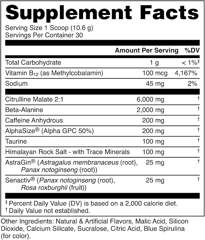 Bucked Up Pre Workout Freedom Pop | 200mg Caffeine with Citrulline Malate Beta Alanine AlphaSize and Taurine | Pre Workout Powder (30 Servings)