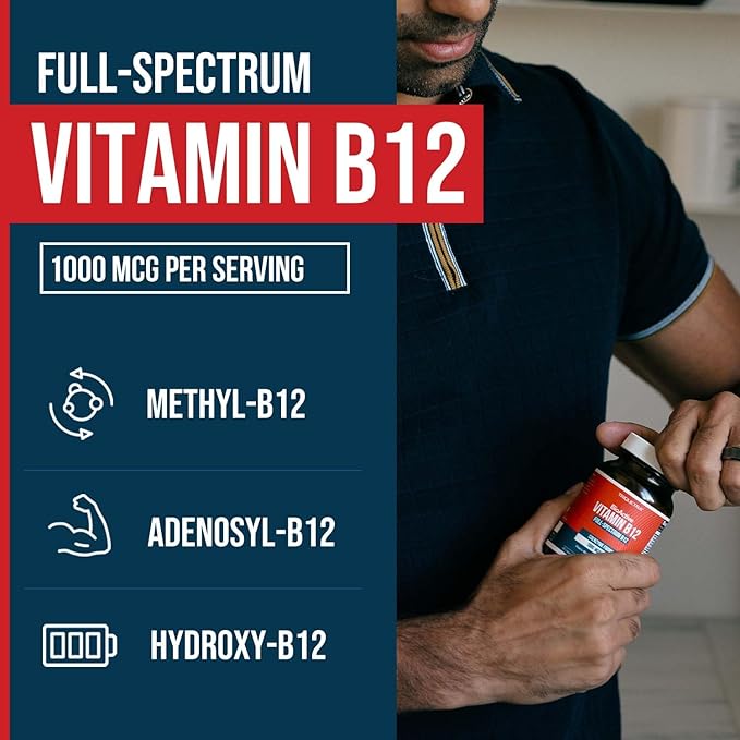 BioActive Vitamin B12 - 1000 mcg, Contains All 3 Coenzyme Forms (Methyl, Adenosyl & Hydroxy) Plus Methylfolate Cofactor | Supports Energy, Metabolism & Mood | Vegan, Non-GMO (60 Servings)