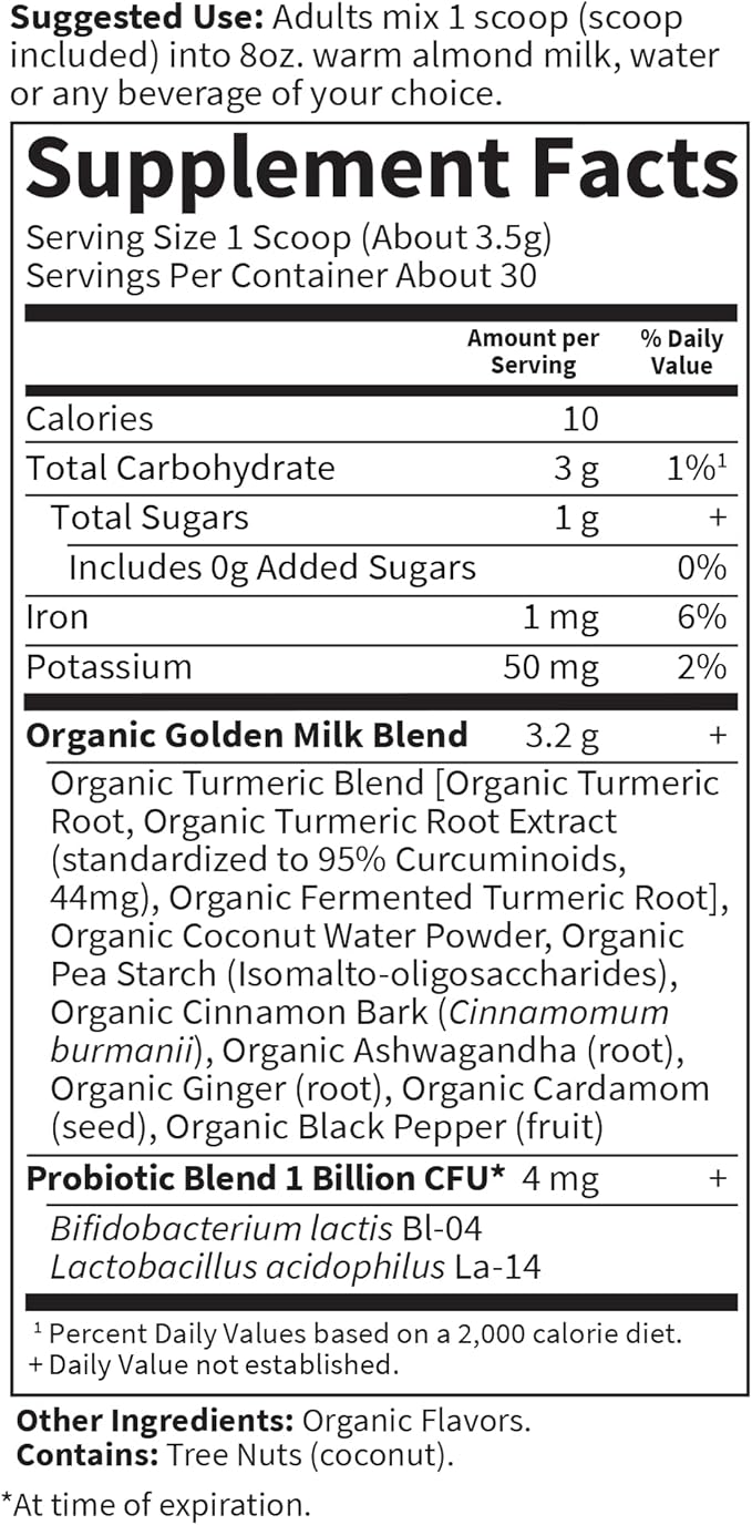 Garden of Life Organics Golden Milk Recovery&Nourishment Powder-44mg Turmeric Curcumin (95% Curcuminoids),Ashwagandha-Organic Non-GMO Vegan&Gluten Free Herbal Supplements,30 Servings,(Pack of 2)