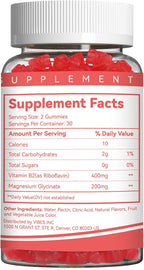 Vitamin B2 Gummies - Riboflavin 400mg Supplement with Magnesium for Adults, B2 Gummies for Migraine Relief* & Nervous System Support* - Vegan, Sugar-Free, Raspberry-Lemon Flavor, 60 Count