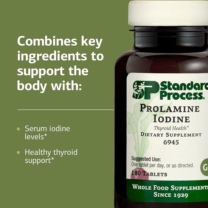Standard Process Prolamine Iodine Thyroid Health Dietary Supplement - Vegan, Gluten-Free, Non-Dairy, & Non-Soy - Essential Endocrine Support - 180 Tablets