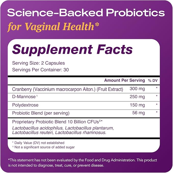 Complete Vaginal Probiotics for Women - w/Added Cranberry, D-mannose to Promote Urinary Tract, Bladder, Gut & Vaginal Health - pH Balance for Women - Support UTI, BV, YI - 60 Vegan Capsules