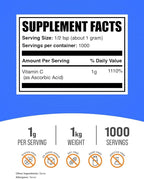 BulkSupplements.com Ascorbic Acid Powder - Vitamin C Supplement, for Immune Support - Ascorbic Acid Food Grade, Gluten Free, 1g per Serving, 1kg (2.2 lbs) (Pack of 1)