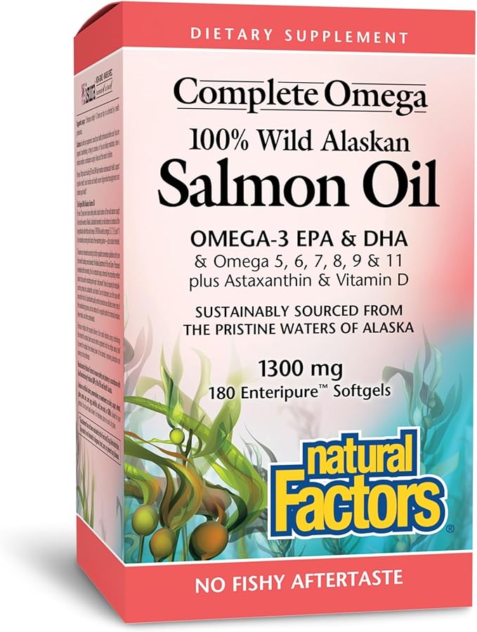 Complete Omega by Natural Factors, Wild Alaskan Salmon Oil, Supports Heart and Brain Health with Omega-3 DHA and EPA, 180 softgels (180 servings)