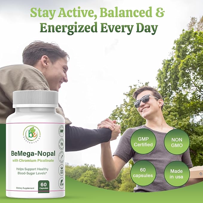 BMega Nopal with Chromium Picolinate - Supports Metabolism & Nutrient Balance - Natural Plant-Based Supplement Helps Support Healthy Blood Sugar Levels & Wellness - 60 Capsules