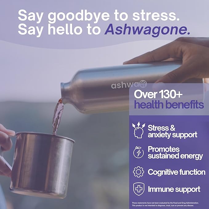 Ashwagone KSM-66 Ashwagandha Powder Drink Mix – Daily Calm & Focus Support – With Magnesium Glycinate, L-Theanine, GABA, Lemon Balm, Acai & Goji Berry – Vegan Supplement – 30 Servings