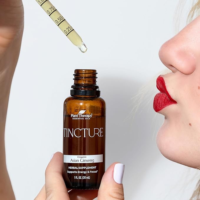 Plant Therapy Organic Asian Ginseng Root Herbal Supplement Tincture 30 mL (1 oz) Great for Energy, Encourages Mental Focus, Vegan, Non GMO, Gluten Free, Liquid, 1 Bottle