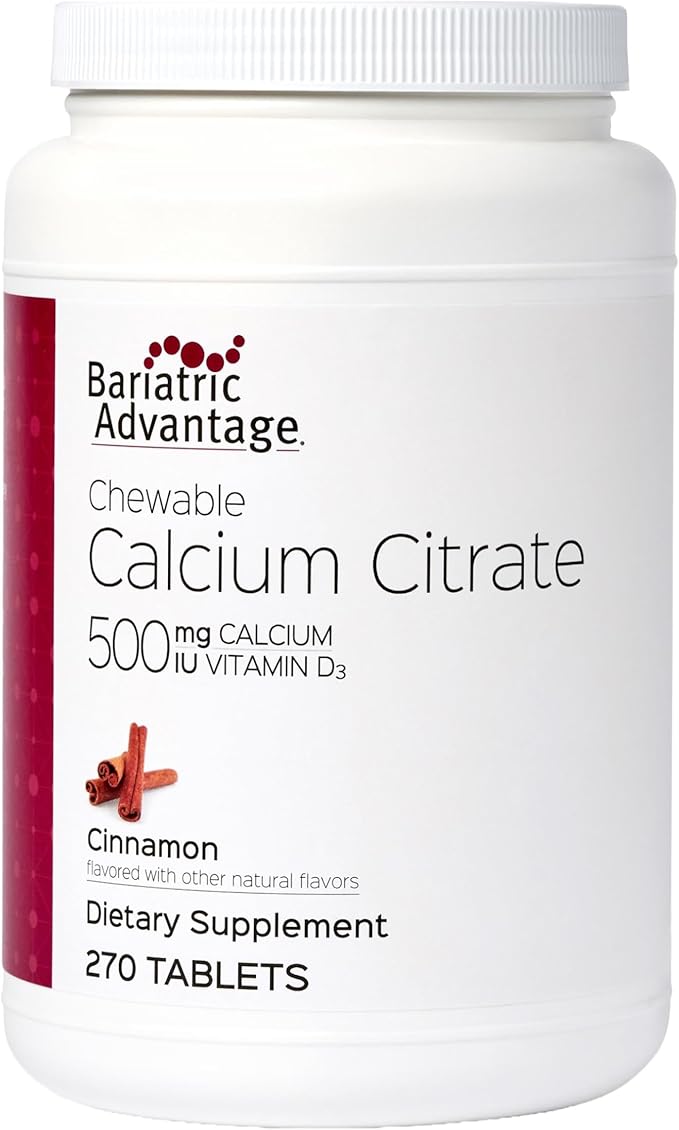 Bariatric Advantage Calcium Citrate Chewable 500 mg - for Bariatric Surgery Patients - High-Potency, Easy-Digest Tablets - Calcium Citrate - Bone Strength Supplements* - Cinnamon - 270 Count