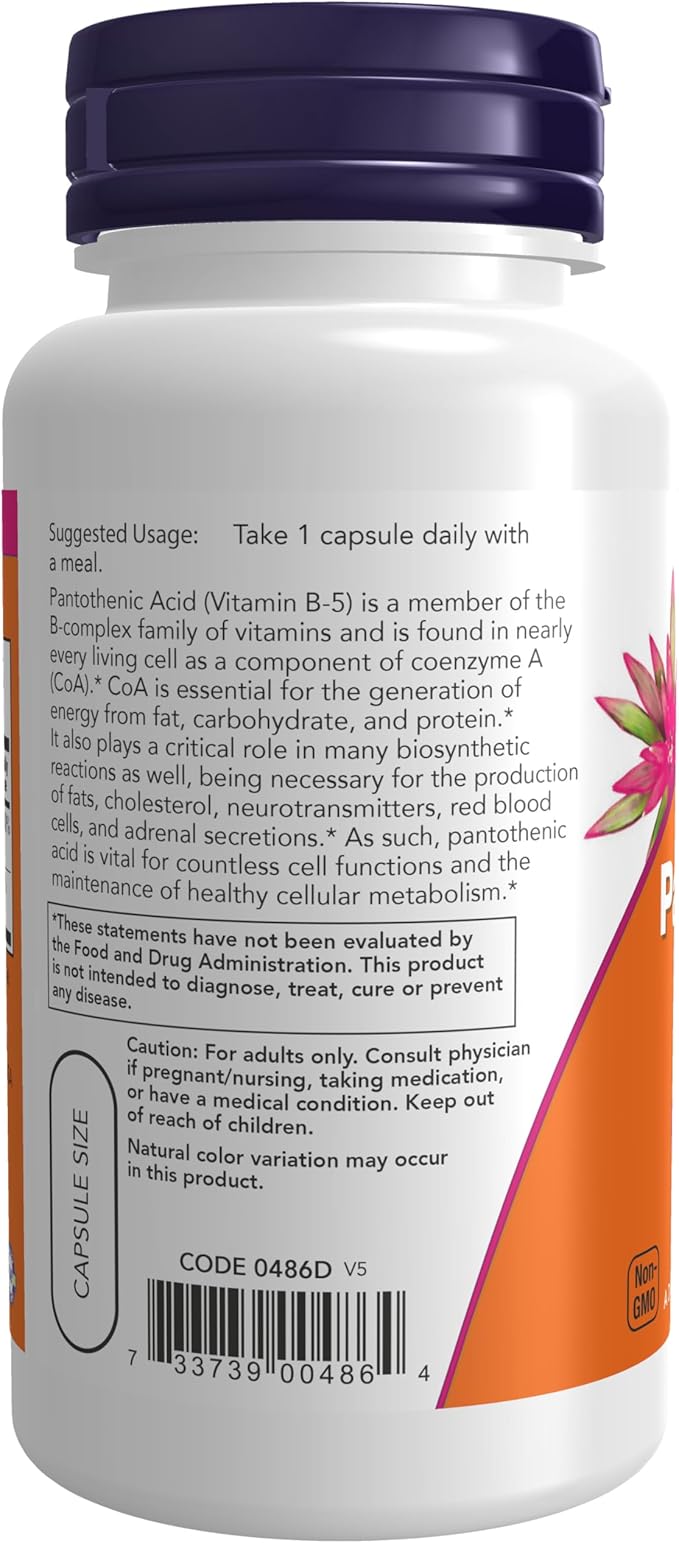 NOW Foods Supplements, Pantothenic Acid (Vitamin B-5) 500 mg, B-Complex Vitamin, 100 Capsules