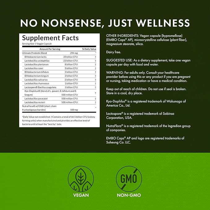 Swanson Ultimate Probiotic Formula Digestive Health Immune System Support 66 Billion CFU Prebiotic NutraFlora scFOS 30 DRcaps Veggie Capsules (Caps) (2 Pack)