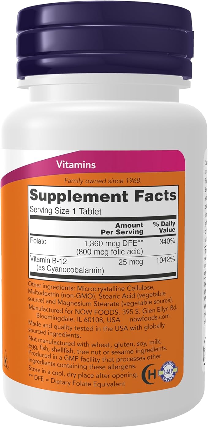 NOW Foods Folic Acid 800 mcg Tabs (Pack of 2)