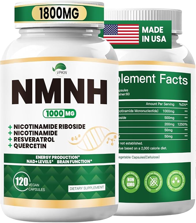 NMNH(Dihydronicotinamide Mononucleotide),NMNH Supplement 1000mg Pure Nicotinamide Mononucleotide,NAD High Purity Supplement Alternative,for Energy,Focus,Non-GMO, Gluten Free,120 Capsules