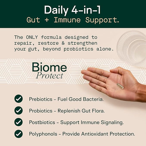 Adapt Naturals 4-in-1 Biome Protect Prebiotics, Probiotics Supplement Postbiotics & Polyphenols for Microbiome, Gut Health & Defense for Women & Men, 30 Day Supply