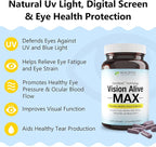 Holistic Health Labs Vision Alive Max with 8 Natural Ingredients Lutemax® 2020, Bilberries, Blueberries, c3g from Black Currant, Maqui Berry, Saffron, and Astaxanthin (30 Count (Pack of 1))