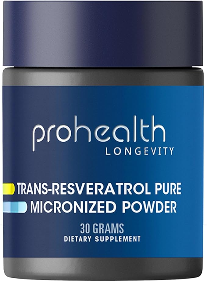 ProHealth Longevity Micronized Pure Trans Resveratrol Powder 30 Grams - 98% Pure Pharmaceutical Grade, 1000 mg per Scoop, Superior Absorption and Bioavailability