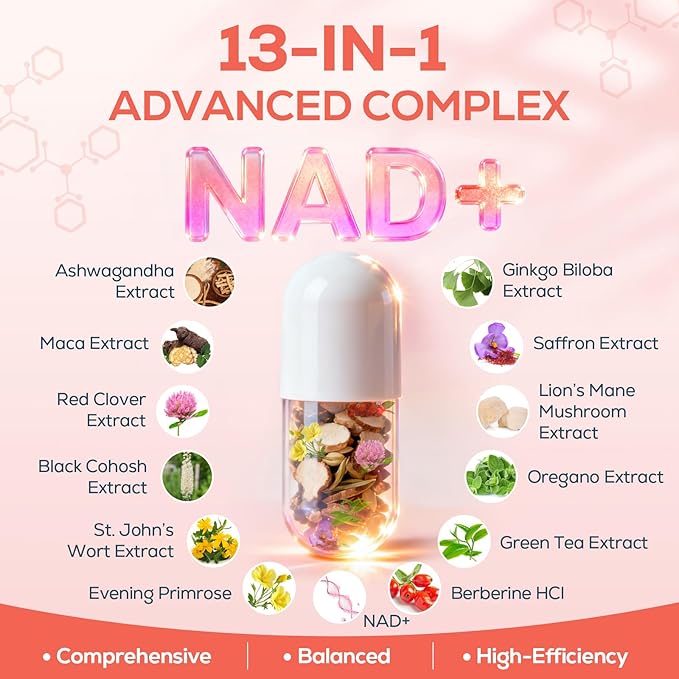 IcarusIvy 2000MG NAD Supplements for Women, NMN Alternative, Female Liposomal NAD+, with Ashwagandha, Berberine HCL, Ginkgo Biloba & Black Cohosh, Women Focused Formula, 180 Capsules