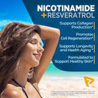 Nicotinamide 500 mg with Resveratrol 100 mg 120 Veggie Capsules - Non-GMO Vitamin B3, Supports Metabolic Health, NAD+, Skin Cell & Mitochondrial Energy Production. Made in USA for Men and Women