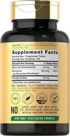Carlyle Vanadyl Sulfate 10mg | 180 Tablet Capsules | with Chromium Picolinate | Vegetarian, Non-GMO, Gluten Free Supplement