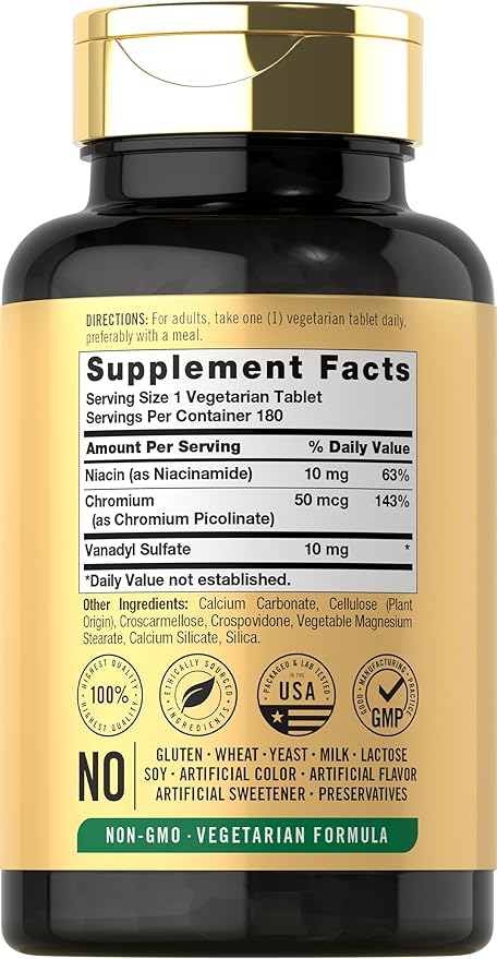 Carlyle Vanadyl Sulfate 10mg | 180 Tablet Capsules | with Chromium Picolinate | Vegetarian, Non-GMO, Gluten Free Supplement