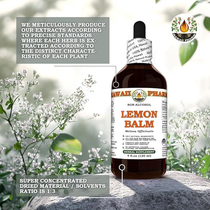 Hawaii Pharm Lemon Balm Alcohol-Free Extract, Glycerite for Relaxation, Supports Restful Sleep, Promotes Mental Clarity and Cognitive Function, Eases Digestive Discomfort - 32 fl.oz