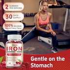 Iron Supplement for Women, Men & Kids, Iron 65mg & Vitamin C 250mg per Serving with B6 B12 Folate- Energy Support for Iron Deficiency, Anemia, Vegan Gummy Cherry Flavor, 60 Count