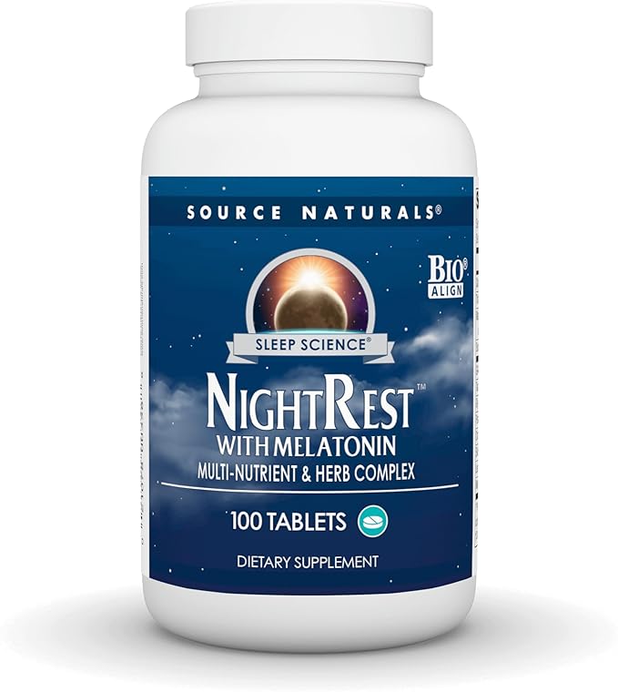 Source Naturals Sleep Science NightRest with Melatonin - BioAligned MultiNutrient & Herb Complex, for Rest & Relaxation Support* - 100 Tablets
