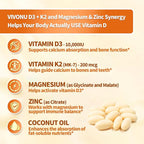 VivoNu Vitamin D3 K2 10,000 IU Magnesium Supplement – 4-in-1 with Vitamin D and K (MK-7), Magnesium Glycinate & Zinc Citrate – 180 Softgels for Energy, Bone* & Muscle* Support*