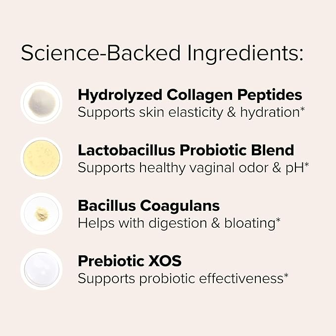 URO Women’s Probiotic + Collagen Peptides Powder – Vaginal, Skin & Gut Health In One Daily Scoop – With Hydrolyzed Collagen Peptides, Probiotic Blend, and XOS Prebiotics – 20 servings