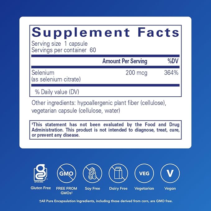 Pure Encapsulations Selenium (Citrate) - for Immune System Support & Cellular Health - Antioxidant Supplement - Supports Blood Flow* - Gluten Free & Vegan - 60 Capsules