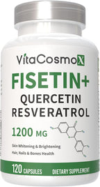 Fisetin Quercetin Resveratrol Supplement, 1,200 mg, 120 Veggie Capsules 100% Vegetarian, Non-GMO & Gluten Free