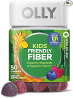 OLLY Kids Friendly Fiber Gummy, Digestion Support,* 3g Prebiotic Fiber FOS, Kids Chewable Supplement, Berry Brilliant Flavored, 25 Day Supply - 50 Count