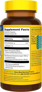 Nature Made Ashwagandha KSM 66 + Reishi Mushroom Capsules, Stress Relief Blend Ashwagandha and Mushroom Supplement, 60 Capsules, 30 Day Supply