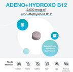 XYMOGEN Adeno+Hydroxo B12-2,500 mcg Non-Methylated Vitamin B12 - Nervous System & Cellular Energy Support - Quick-Dissolve Tablets - Fruit Punch Flavor - 60 Tablets