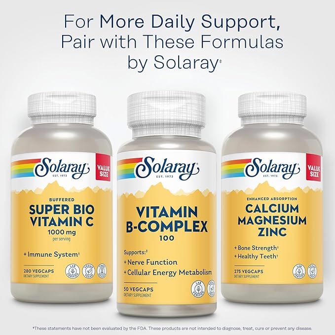 SOLARAY Vitamin B Complex 100mg - Cellular Energy, Nerve and Heart Health Support - Supplies All 8 B Complex Vitamins - Vitamin B12, B1, B2, B3, B6, Niacin, Folic Acid and Biotin - Vegan, 50 Servings